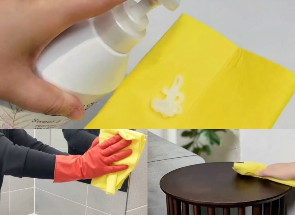 린스로 거울과 가구 청소