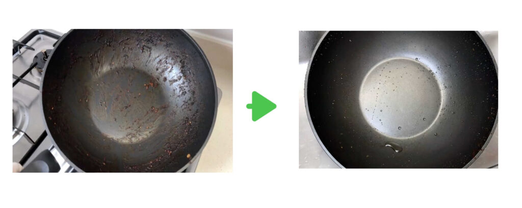 프라이팬 세척 전후 비교