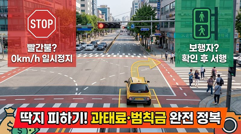 우회전 단속 기준 총정리 (전방 적색신호 보행자 초록불 일시정지 방법과 과태료)