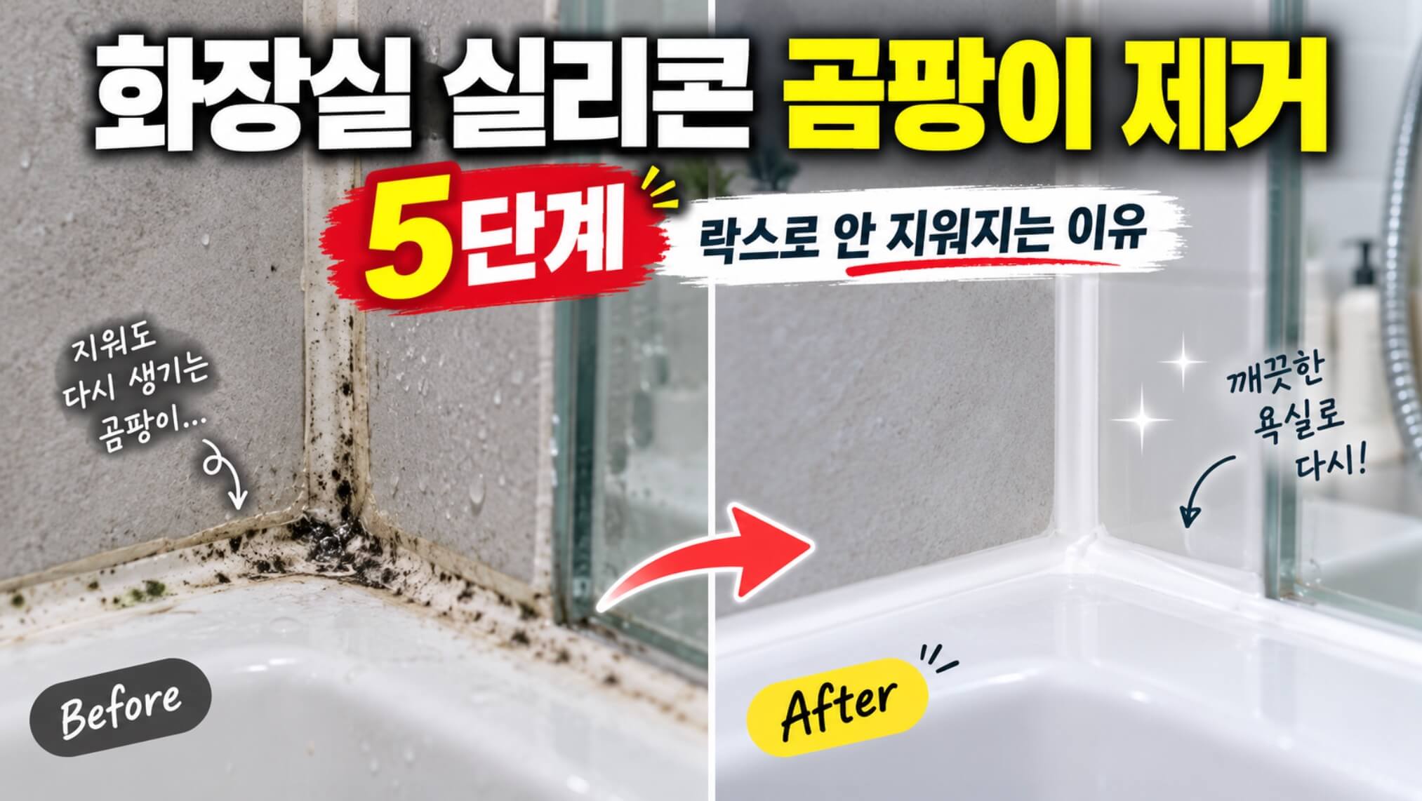화장실 실리콘 곰팡이 제거 5단계, 락스로 안 지워지는 이유까지