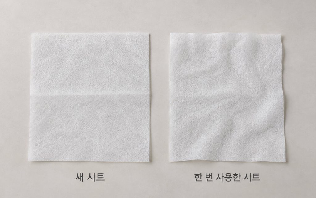 새 건조기시트와 한 번 사용한 시트