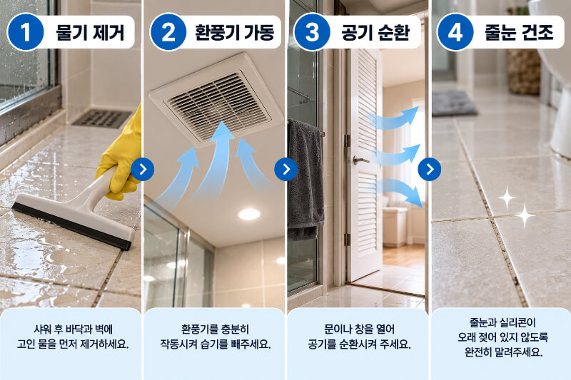욕실 줄눈 곰팡이 재발을 줄이는 건조와 환기 방법