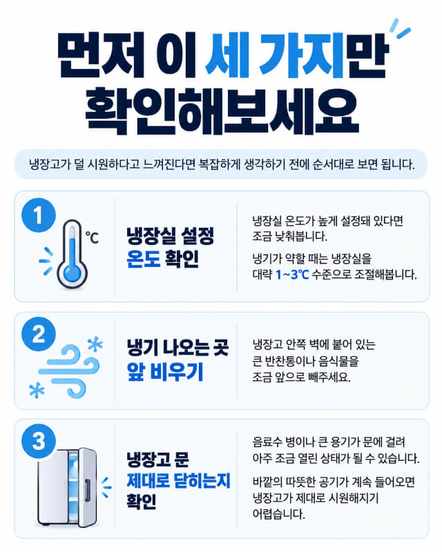 냉장고 온도 낮춰도 안 시원하다면? 냉기 나오는 곳부터 확인하세요