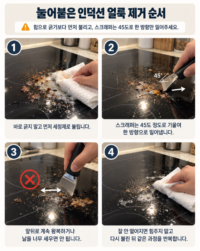 눌어붙은 인덕션 얼룩 제거 순서