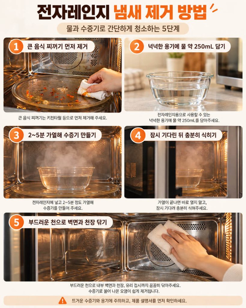 전자레인지 냄새 제거, 물과 수증기로 청소하기